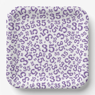 Assiettes En Carton Numéro aléatoire de 35 ans Motif blanc/pourpre