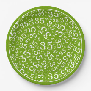 Assiettes En Carton Numéro aléatoire de 35 ans Motif blanc/vert