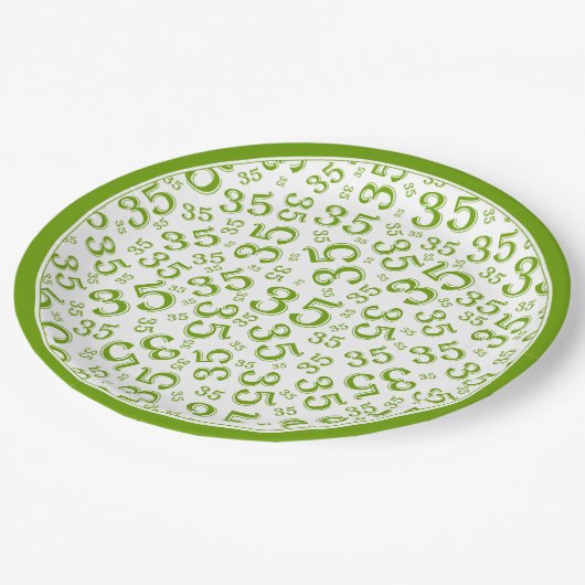 Assiettes En Carton Numéro aléatoire de 35 ans Motif vert/blanc (Angle)