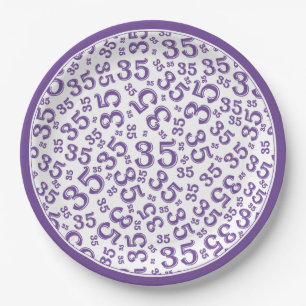 Assiettes En Carton Numéro aléatoire de 35 ans Motif violet/blanc