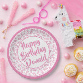 Assiettes En Carton Numéro aléatoire du 100e parti Motif rose/blanc (Fête)