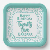 Assiettes En Carton Numéro aléatoire du 25e parti Motif Turquoise/blan (Recto)