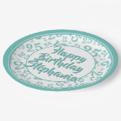 Assiettes En Carton Numéro aléatoire du 25e parti Motif Turquoise/blan (Angle)