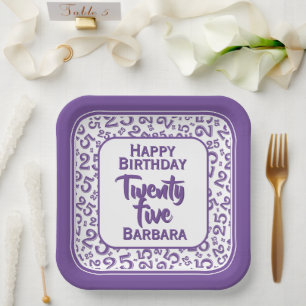 Assiettes En Carton Numéro aléatoire du 25e parti Motif violet/blanc