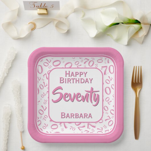 Assiettes En Carton Numéro aléatoire du 70e parti Motif rose/blanc (Mariage)