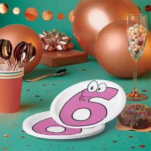 Assiettes En Carton Numéro de dessin 6 amusant violet souriant six