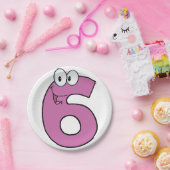 Assiettes En Carton Numéro de dessin 6 amusant violet souriant six (Fête)