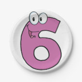 Assiettes En Carton Numéro de dessin 6 amusant violet souriant six (Devant)