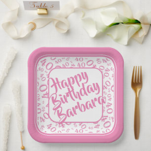 Assiettes En Carton Numéro de fête du 40e anniversaire Motif rose/blan