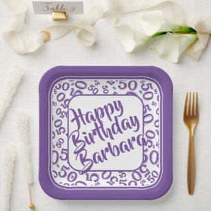 Assiettes En Carton Numéro de fête du 50e anniversaire Motif violet/bl