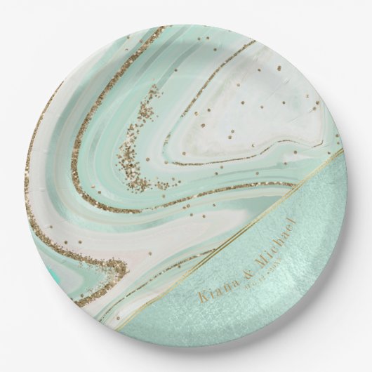Assiettes En Carton Numéro de référence V2 du Mariage Agate Abstrait82 (Devant)