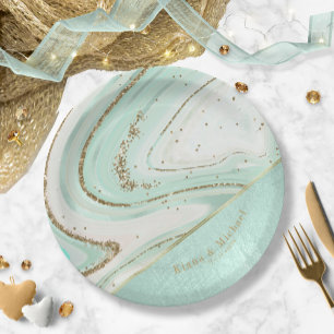 Assiettes En Carton Numéro de référence V2 du Mariage Agate Abstrait82