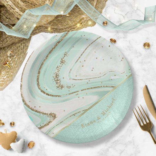 Assiettes En Carton Numéro de référence V2 du Mariage Agate Abstrait82