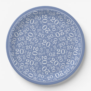 Assiettes En Carton Numéro Random Anniversaire Motif Bleu/Blanc 20
