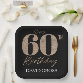 Assiettes En Carton Numéros de Parties scintillant Noir et Or 60e anni