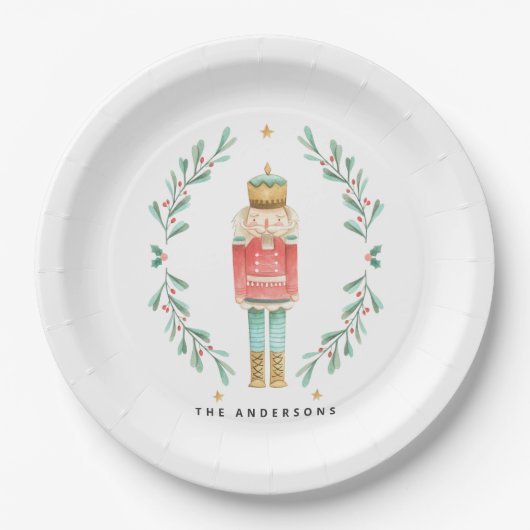 Assiettes En Carton Nutcracker aquarelle botanique mignon Pos de Noël (Devant)