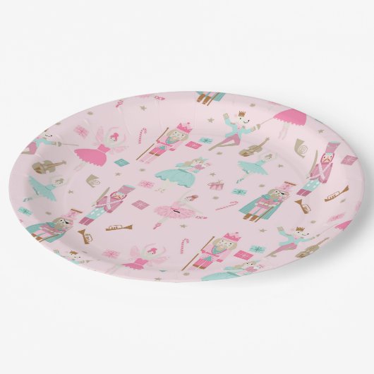 Assiettes En Carton Nutcracker Ballet rose Noël (Angle)