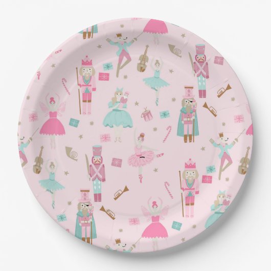 Assiettes En Carton Nutcracker Ballet rose Noël (Devant)