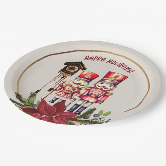 Assiettes En Carton Nutcracker Happy Holidays Cuckoo Salutations (Angle)