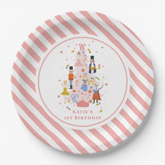 Assiettes En Carton Nutcracker Pink Christmas Tree Anniversaire (Devant)