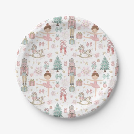 Assiettes En Carton Nutcracker rose Noël Ballet 1er anniversaire (Devant)