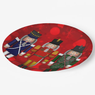 Assiettes En Carton Nutcracker Trio-Red Bokeh-PAPER PLAQUES DE FÊTE