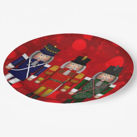 Assiettes En Carton Nutcracker Trio-Red Bokeh-PAPER PLAQUES DE FÊTE (Angle)