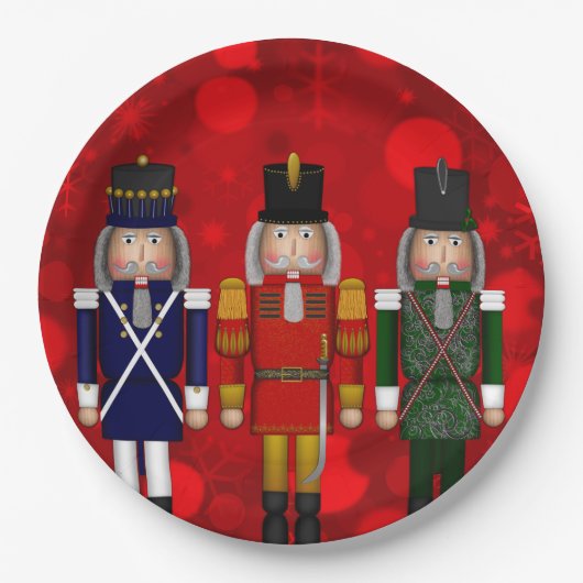 Assiettes En Carton Nutcracker Trio-Red Bokeh-PAPER PLAQUES DE FÊTE (Devant)