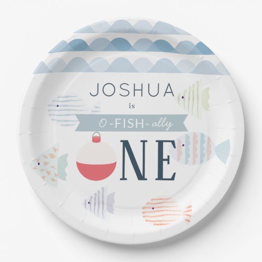 Assiettes En Carton O-fish-ally One Fishing Boy White Birthday (Devant)