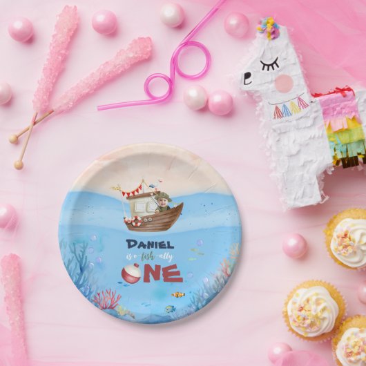 Assiettes En Carton O-fish-ally One Pêche 1er Anniversaire Plaque papi (Fête)