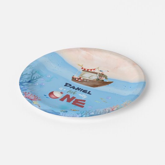 Assiettes En Carton O-fish-ally One Pêche 1er Anniversaire Plaque papi (Angle)