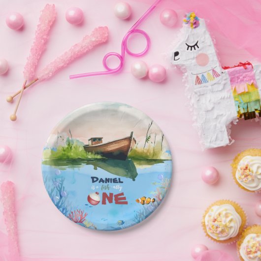 Assiettes En Carton O-fish-ally One Pêche 1er Anniversaire Plaque papi (Fête)
