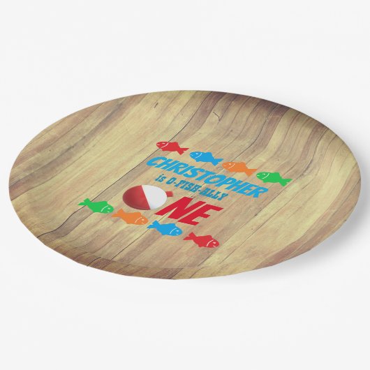 Assiettes En Carton O-Fish-Ally Une pêche 1er anniversaire (Angle)