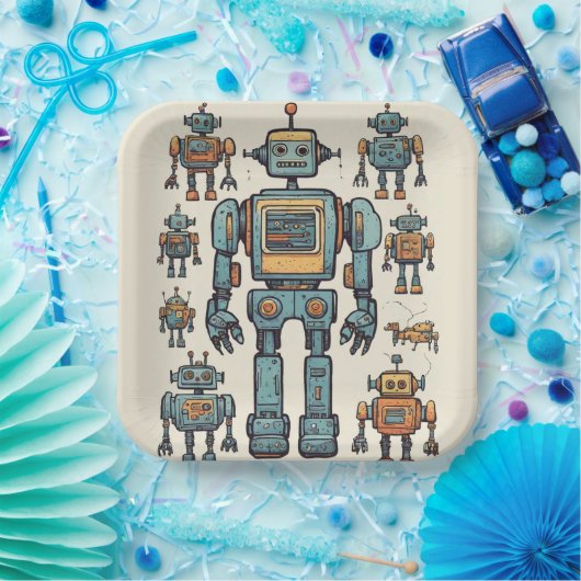 Assiettes En Carton Obtenez dans Gear Robot Anniversaire - Gros Robot (Fête)