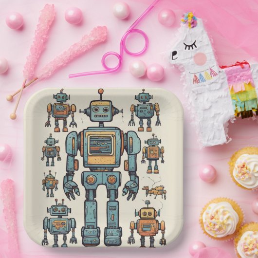 Assiettes En Carton Obtenez dans Gear Robot Anniversaire - Gros Robot (Fête)