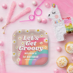 Assiettes En Carton Obtenons Super coloré Rainbow Daisy Anniversaire