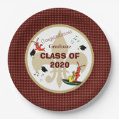 Assiettes En Carton Obtention du diplôme mignonne d'or de rouge foncé (Devant)