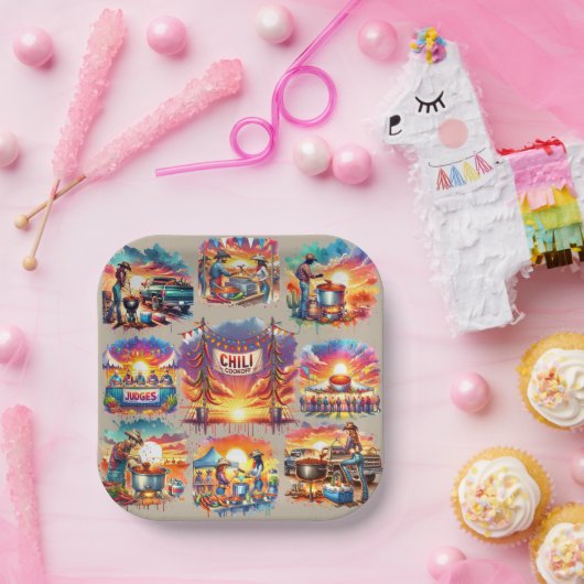 Assiettes En Carton Occidental Chili Cookoff Scènes 1 (Fête)