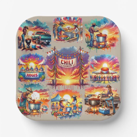 Assiettes En Carton Occidental Chili Cookoff Scènes 1 (Recto)