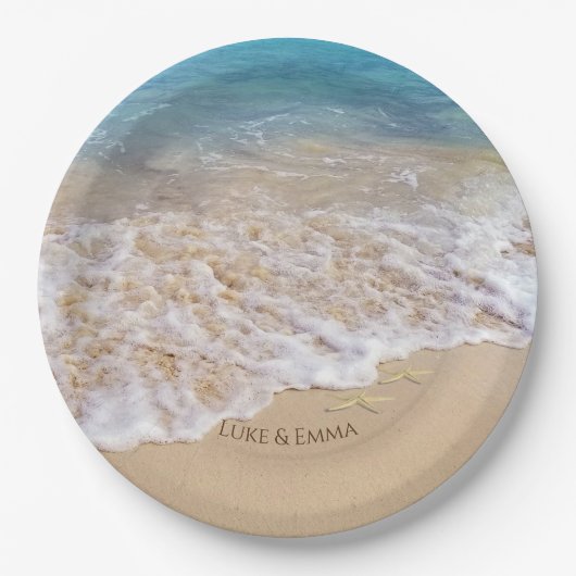 Assiettes En Carton Ocean Beach avec étoiles de mer (Devant)