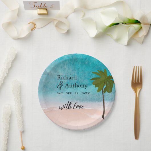 Assiettes En Carton Ocean Beach Palm Tree Mariage (Mariage)