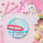 Assiettes En Carton Océan Bleu Surf d'été Pink Beach Parapluie (Fête)