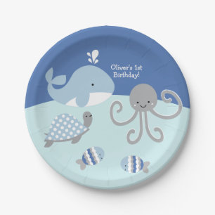 Assiettes En Carton Ocean Blue Grey Whale Sea Life Party Plaque
