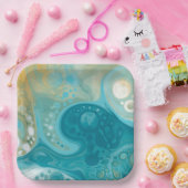 Assiettes En Carton Ocean Blue Waves et Sandy Brown Fluid Art (Fête)