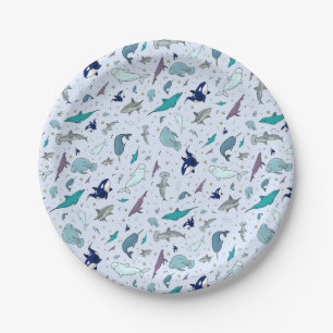 Assiettes En Carton Océan en bleu