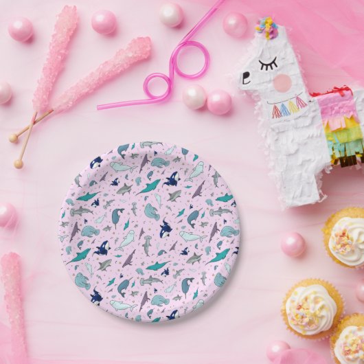 Assiettes En Carton Océan en rose (Fête)