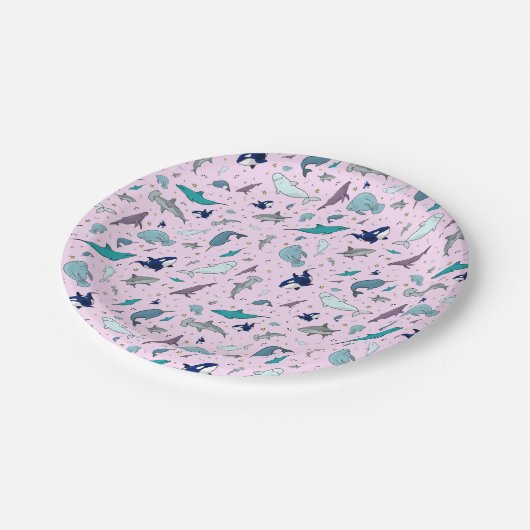 Assiettes En Carton Océan en rose (Angle)