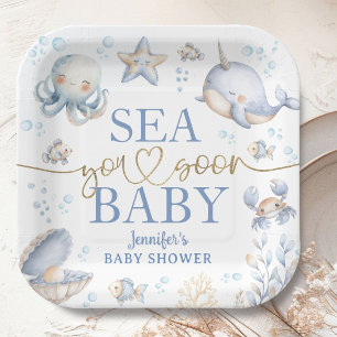 Assiettes En Carton Océan Mer Vous Bientôt Baby Shower Garçon Bleu