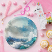 Assiettes En Carton Ocean Sea Splash Watercolor Waves Anniversaire (Fête)
