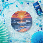 Assiettes En Carton Ocean Sunset Beach Waves Watercolor Card (Fête)
